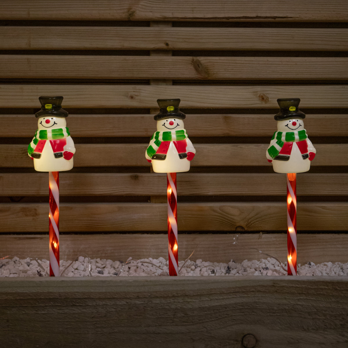 Set of 6 Frosty Snowman Christmas Path Lights with Warm White LEDs