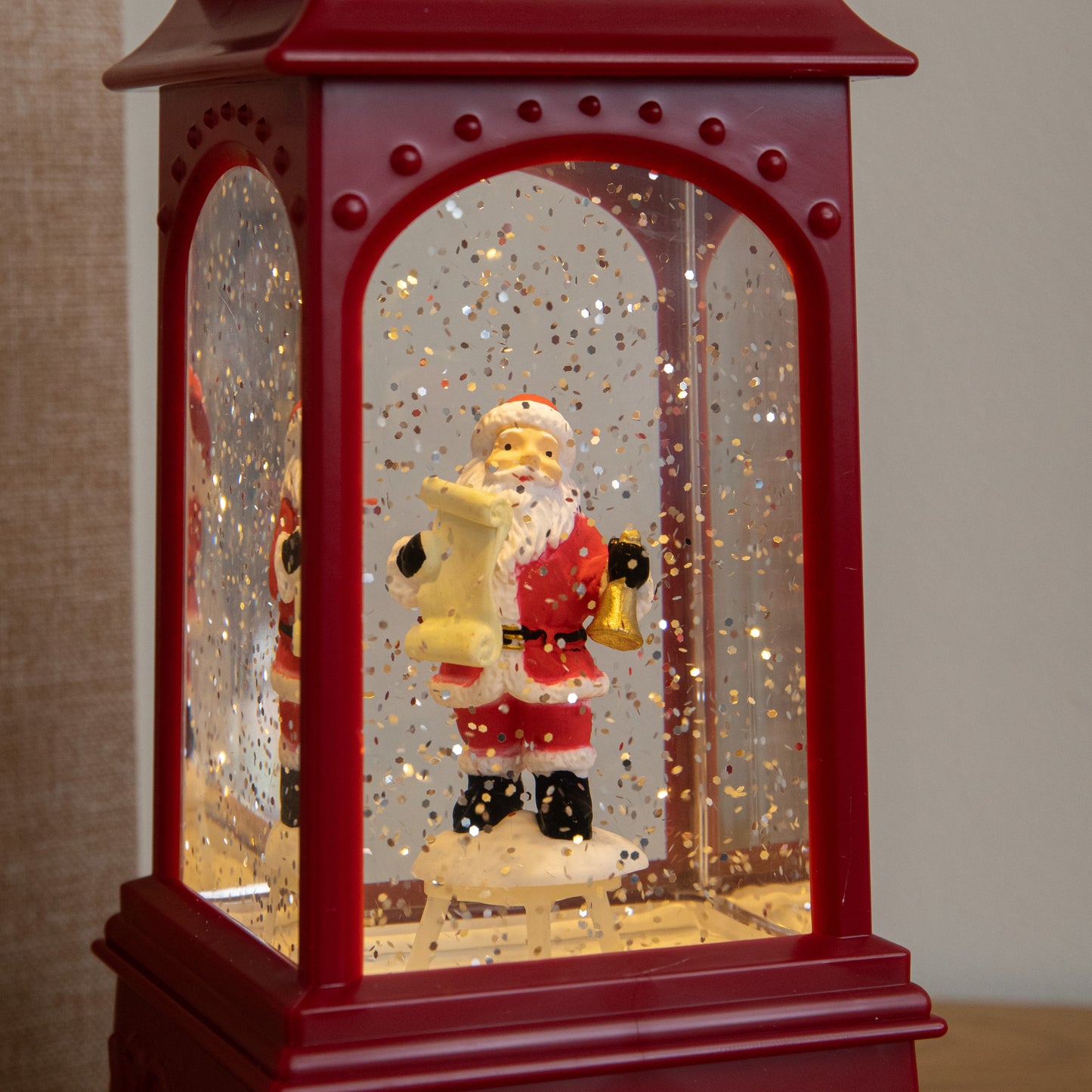 21cm Dual Powered Red Santa Christmas Water Spinner with Warm White LEDs