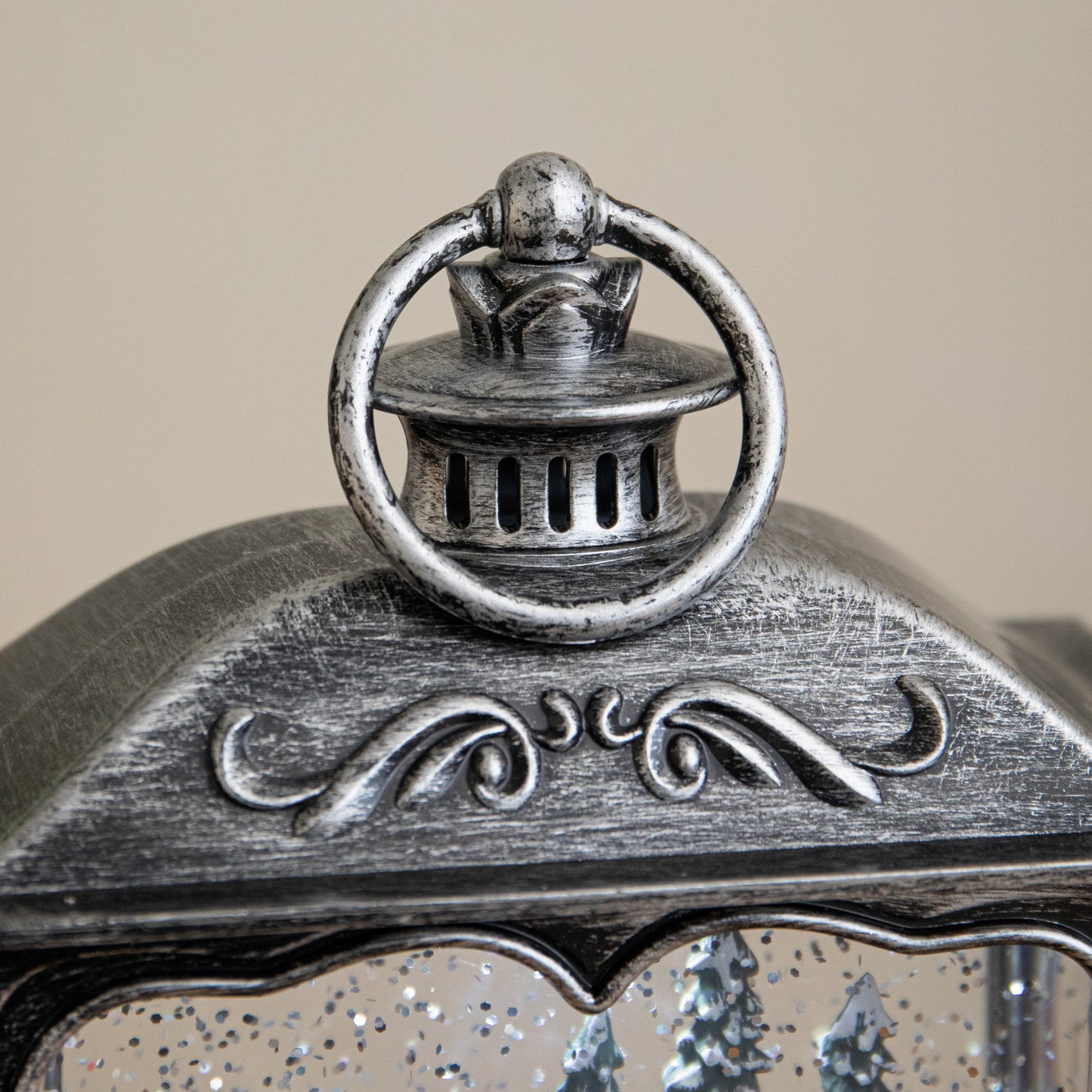 22cm Dual Powered Silver Santa Sleigh Christmas Water Spinner Lantern