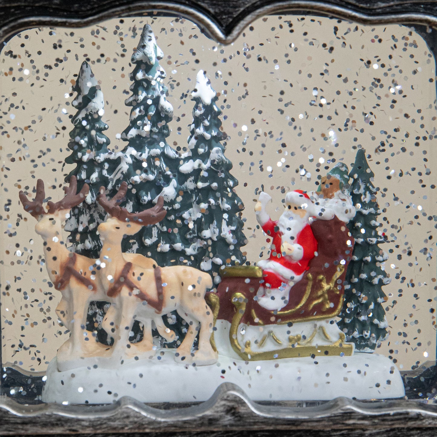 22cm Dual Powered Silver Santa Sleigh Christmas Water Spinner Lantern
