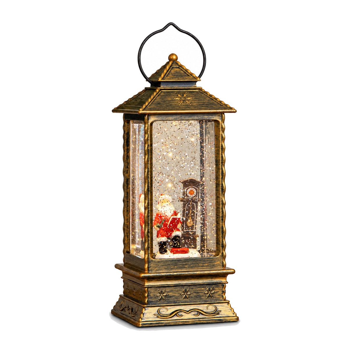 27cm Dual Powered Antique Gold LED Christmas Water Spinner with Santa & Clock