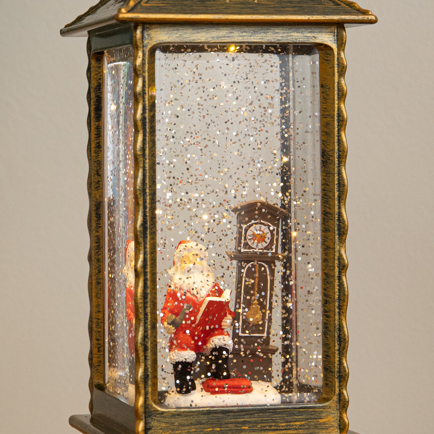 27cm Dual Powered Antique Gold LED Christmas Water Spinner with Santa & Clock