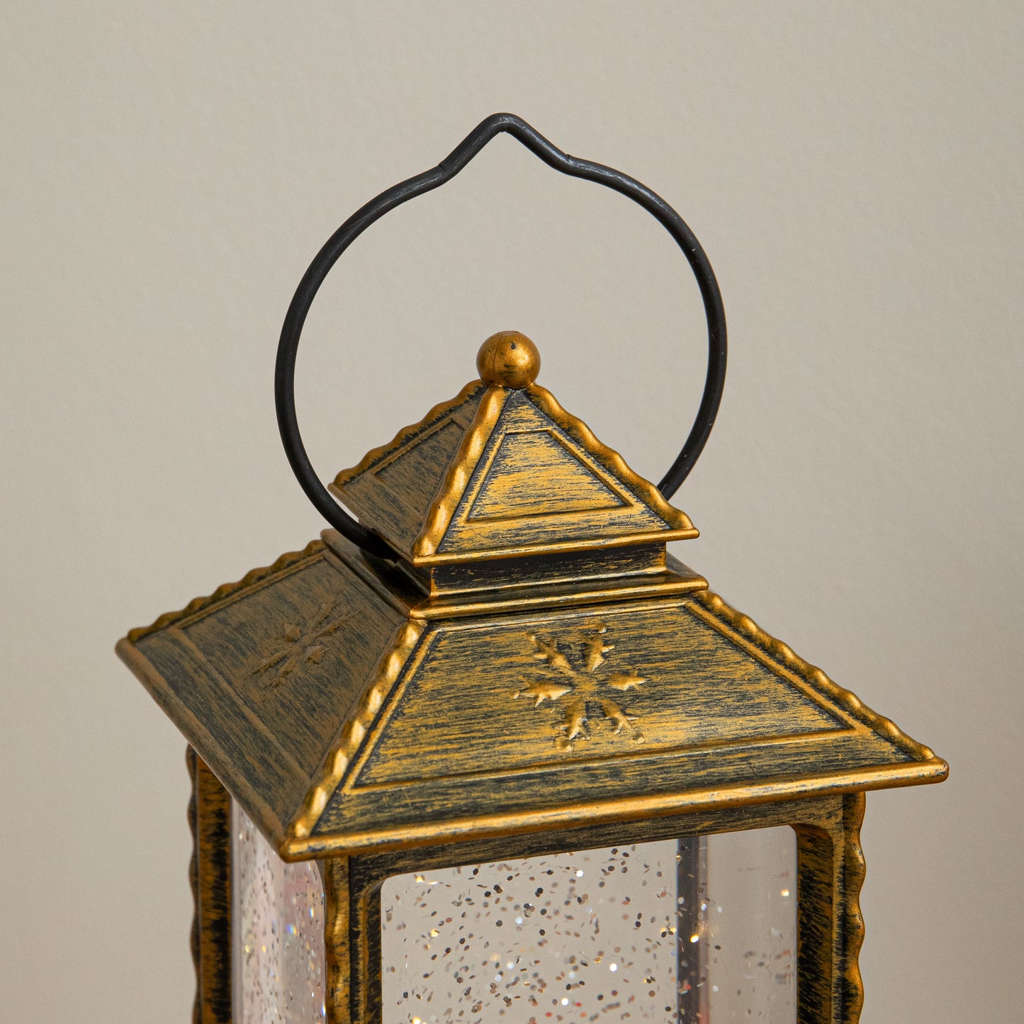27cm Dual Powered Gold Santa Workshop Christmas Water Spinner Lantern