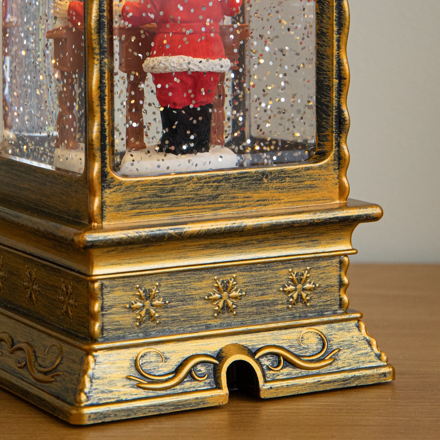 27cm Dual Powered Gold Santa Workshop Christmas Water Spinner Lantern