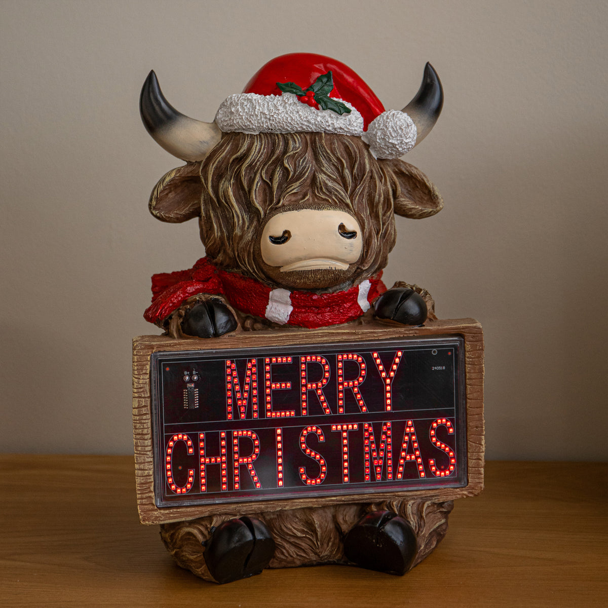 Highland Cow Merry Christmas LED Sign with Timer