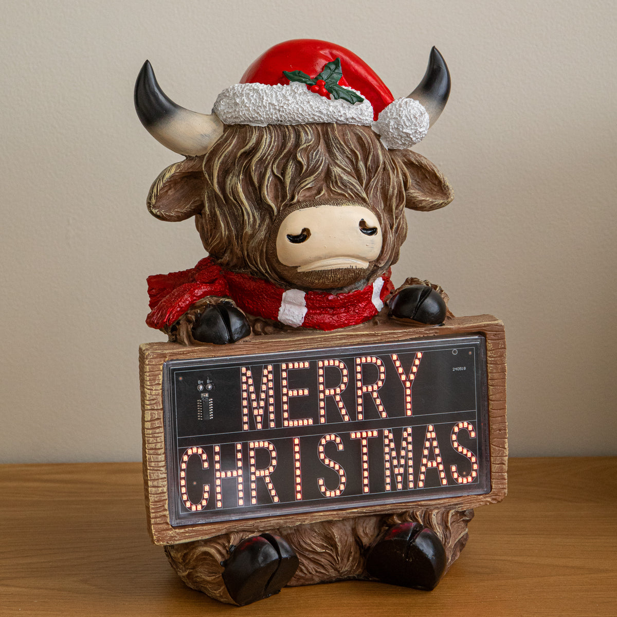 Highland Cow Merry Christmas LED Sign with Timer