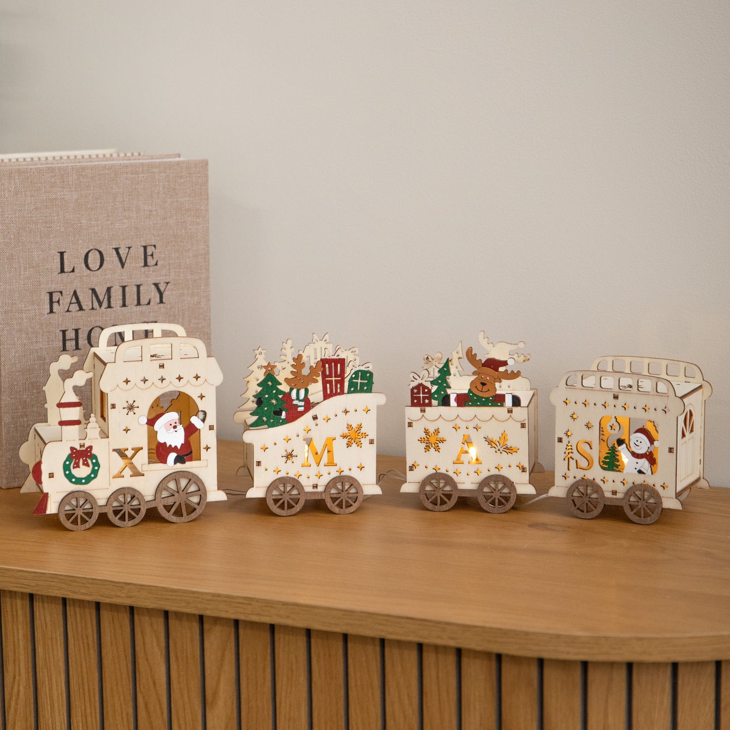38cm Battery Powered Santa's Express Wooden Christmas Light Up Decoration