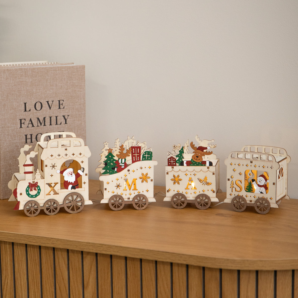 38cm Battery Powered Santa's Express Wooden Christmas Light Up Decoration