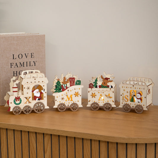 38cm Battery Powered Santa's Express Wooden Christmas Light Up Decoration