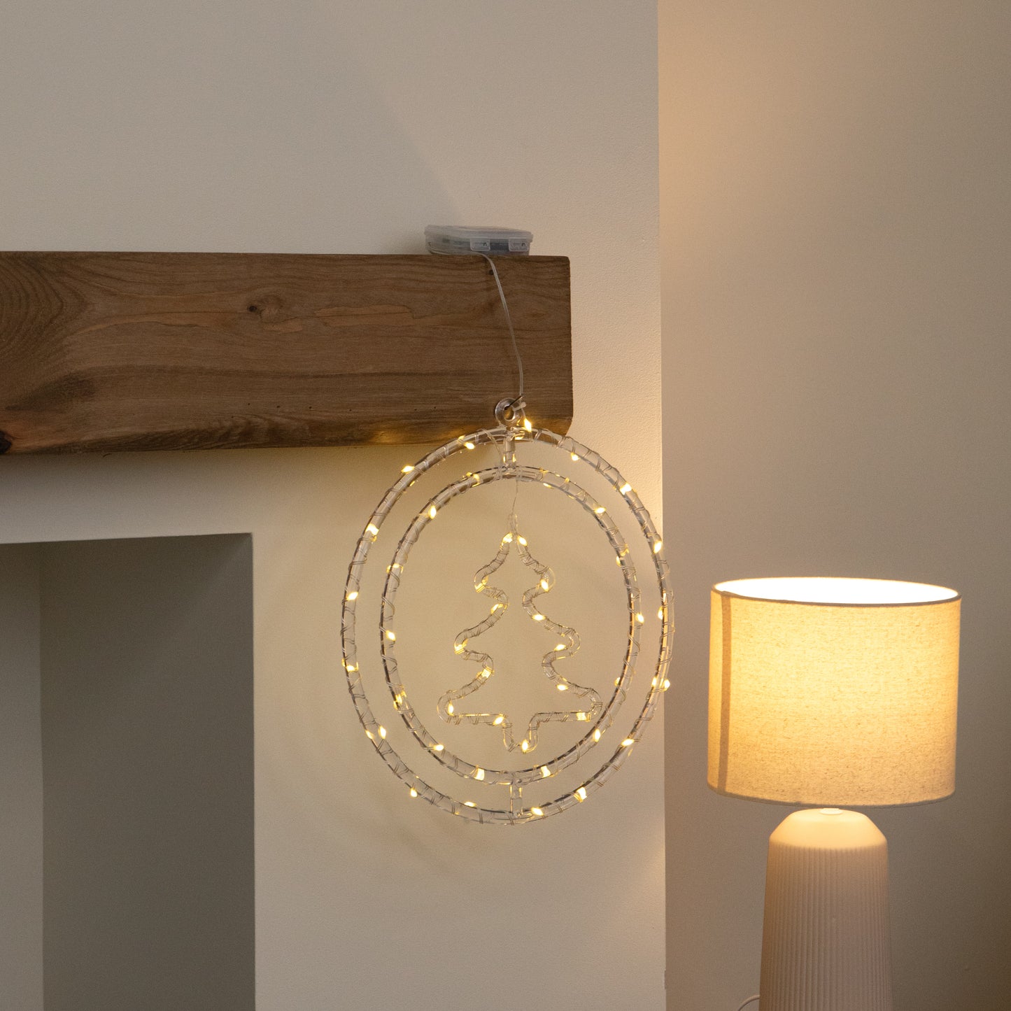 33cm Light up Hanging Christmas Tree Ring with Warm White LEDs