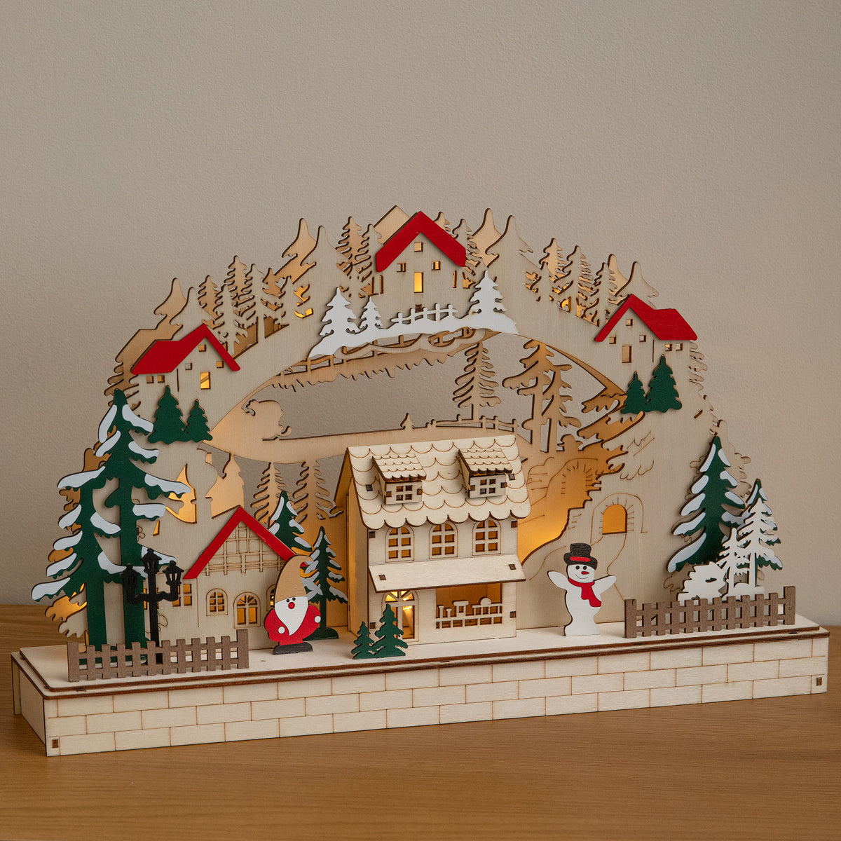 43cm Wooden Christmas Candle Bridge LED Village Decoration