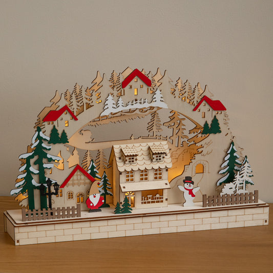 43cm Wooden Christmas Candle Bridge LED Village Decoration