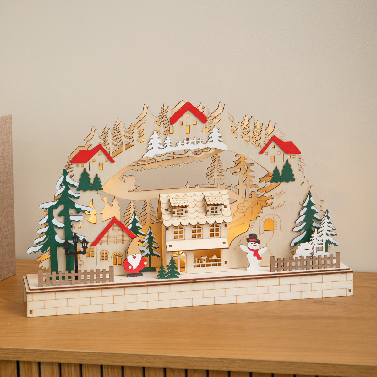 43cm Wooden Christmas Candle Bridge LED Village Decoration