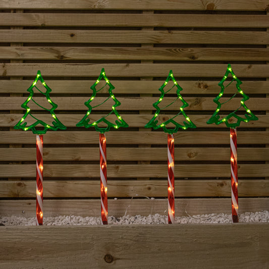 Set of 4 Christmas Tree Path Lights with Warm White LEDs