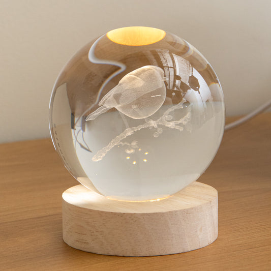10cm USB Powered Light Up Christmas Decoration 3D Robin Glass Globe
