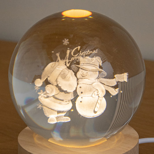 10cm USB Powered Etched Santa & Snowman Christmas Light up Globe