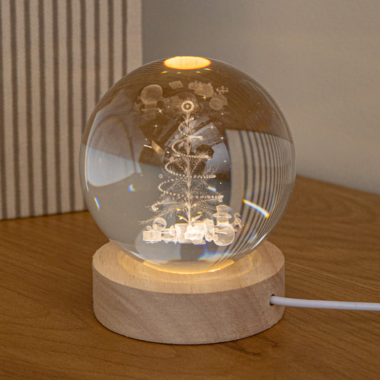 10cm USB Powered Etched Christmas Tree Light up Globe