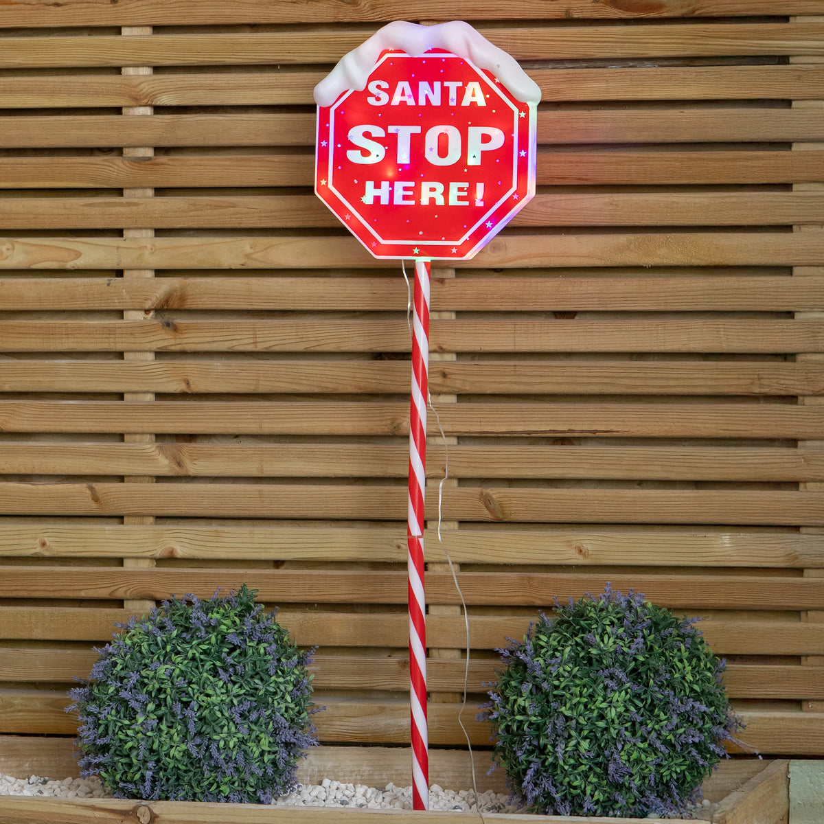 1.1m Santa Stop Here Christmas LED Light Up Sign