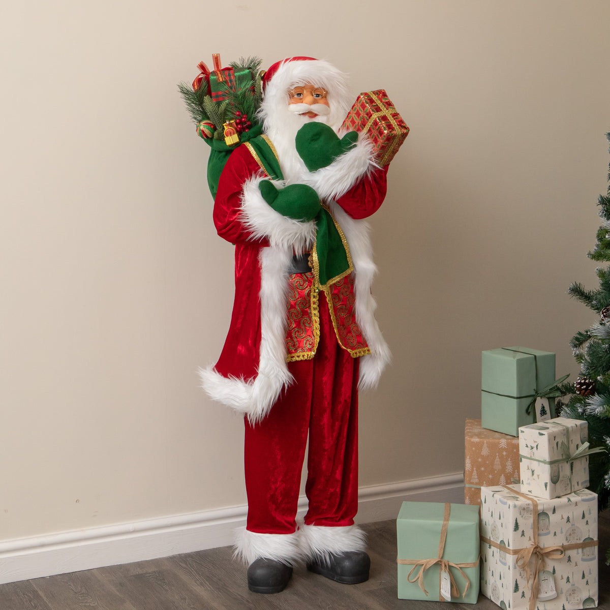 1.5m Tall Standing Santa Claus Christmas Decoration with Gift Sack