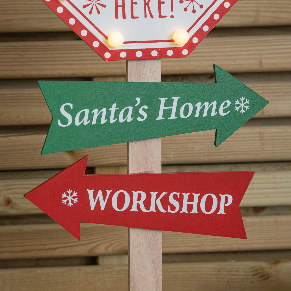 75cm Light Up Wooden Santa Stop Here Christmas Sign with Warm White LEDs