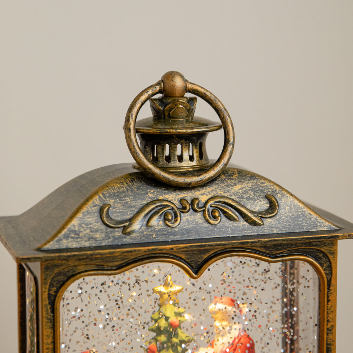 22cm Dual Powered Gold Santa Christmas Water Spinner Lantern