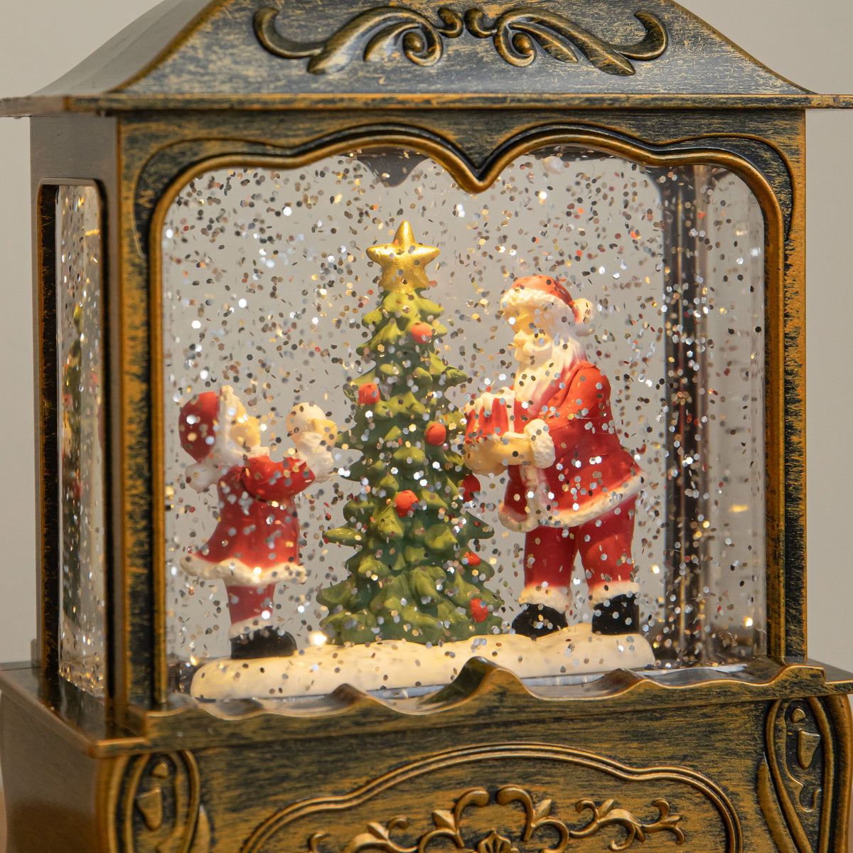 22cm Dual Powered Gold Santa Christmas Water Spinner Lantern