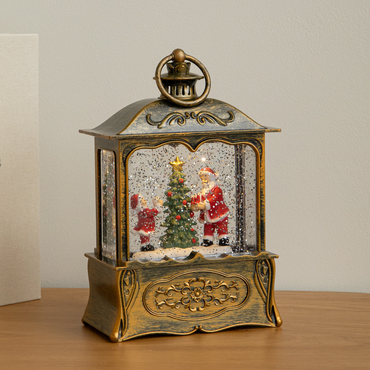 22cm Dual Powered Gold Santa Christmas Water Spinner Lantern