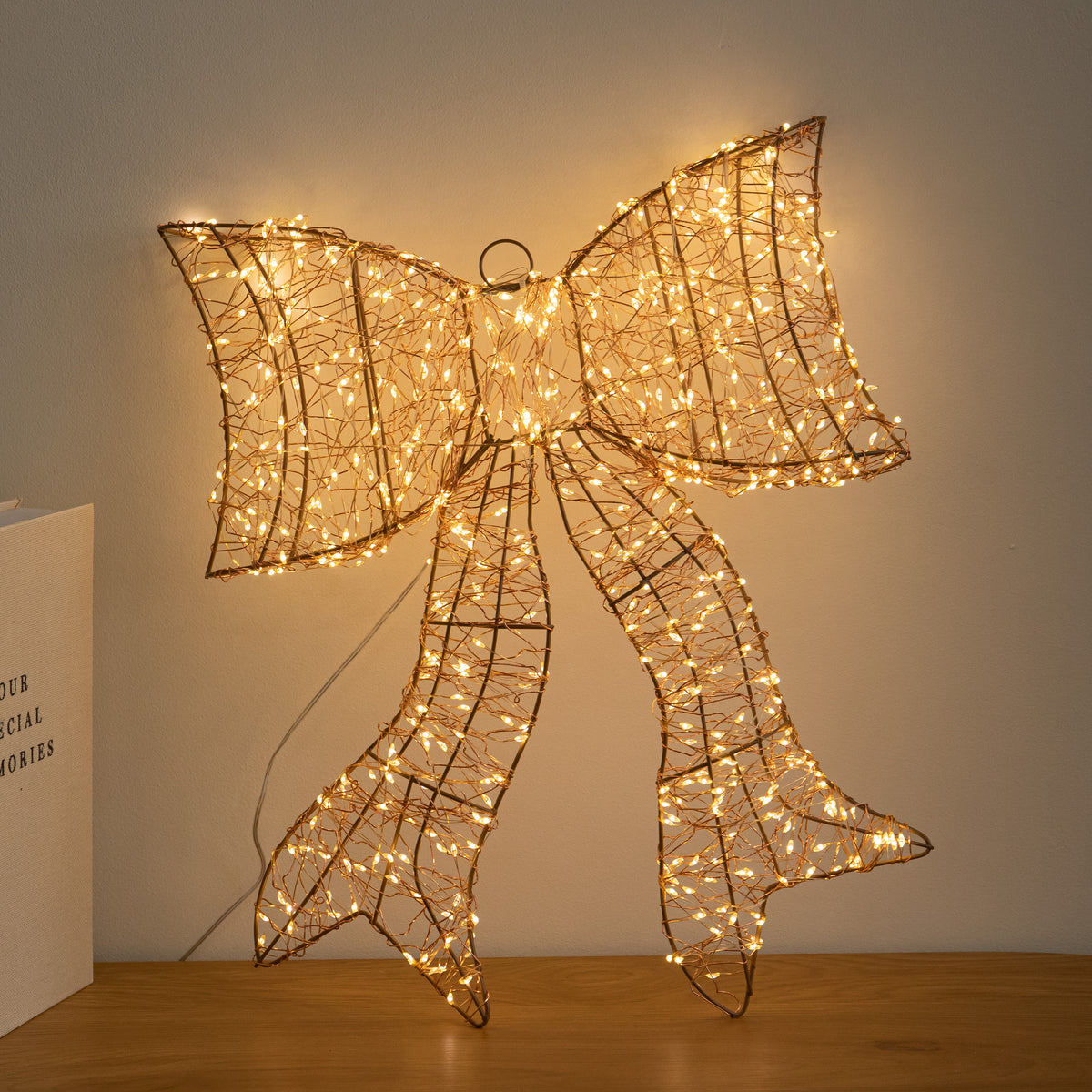 43cm Light up Gold Christmas Bow with 650 Warm White LEDs