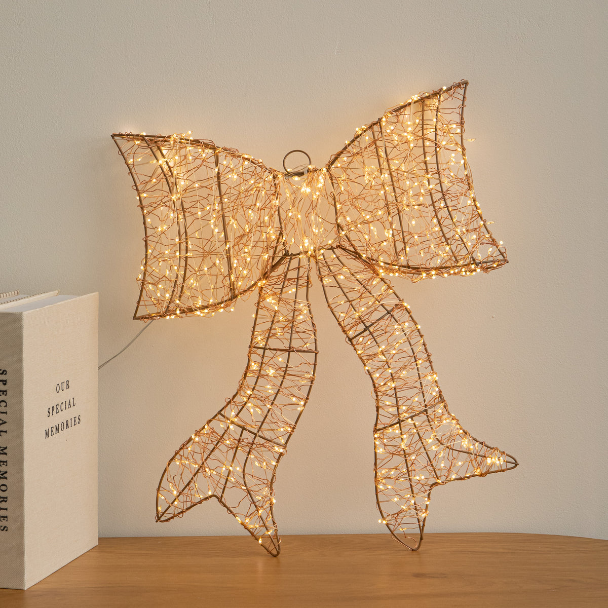 43cm Light up Gold Christmas Bow with 650 Warm White LEDs