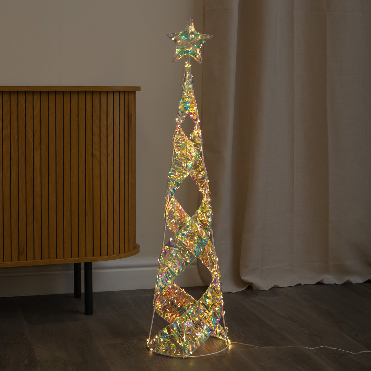 1m Christmas Light Up Cone Tree with Star & Warm White LEDs