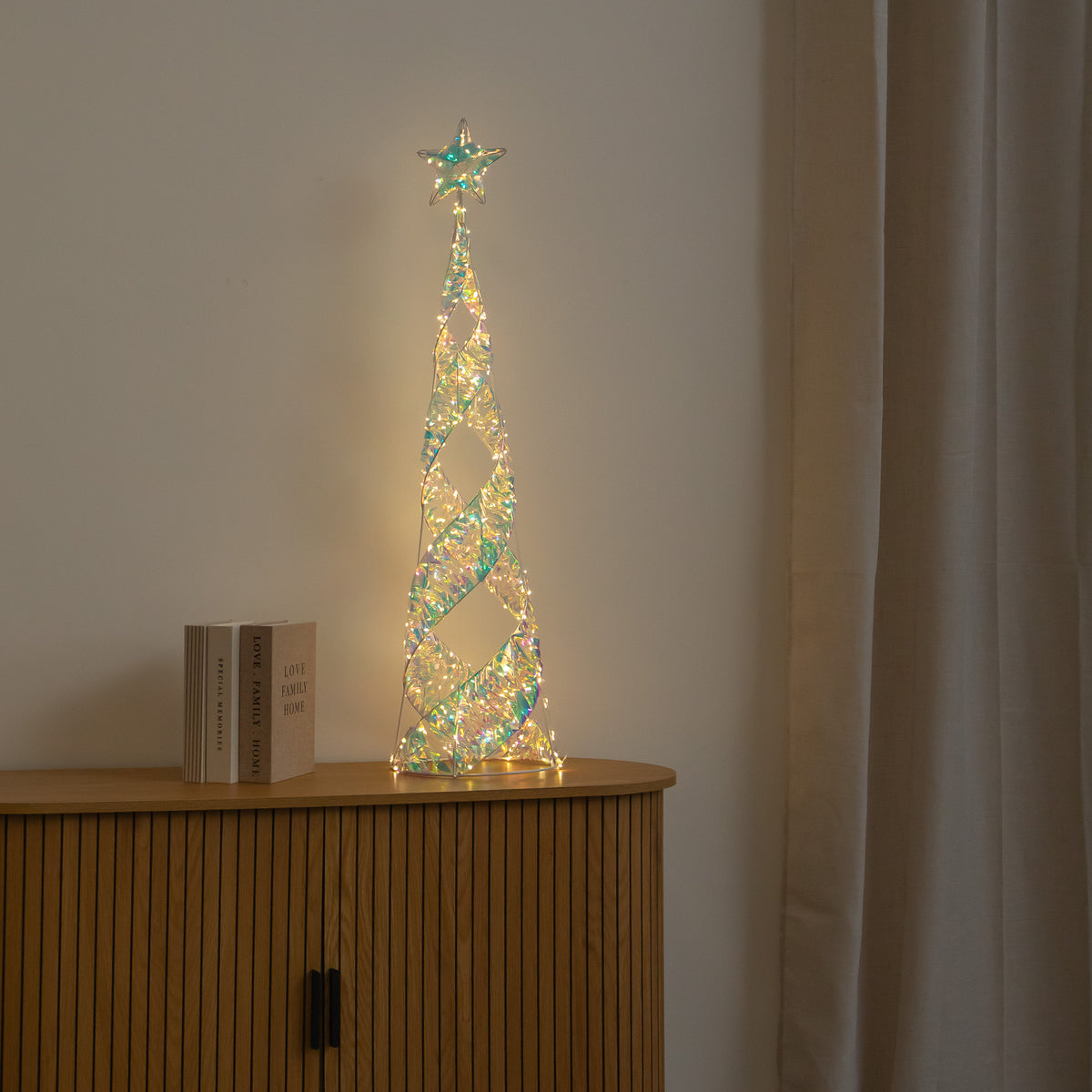 1m Christmas Light Up Cone Tree with Star & Warm White LEDs
