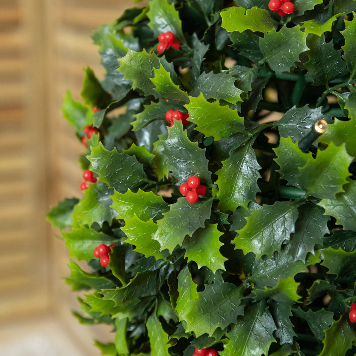 30cm Light up Christmas Holly Topiary Ball with Berries with Hanging Hook