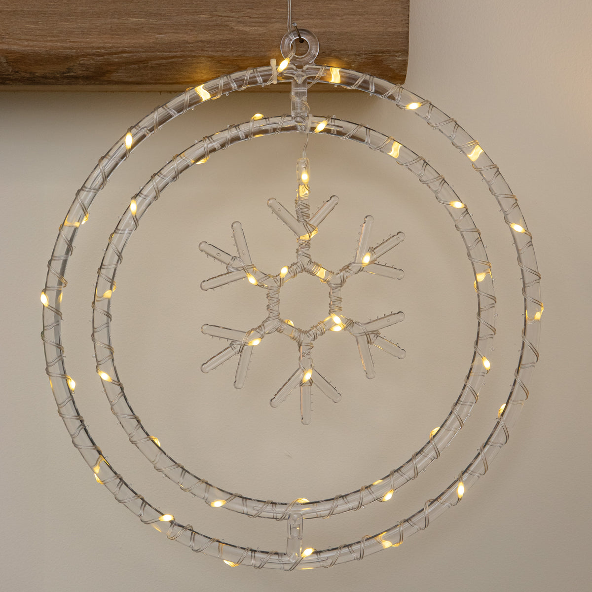 34cm Light Up Christmas Snowflake Ring with Warm White LEDs