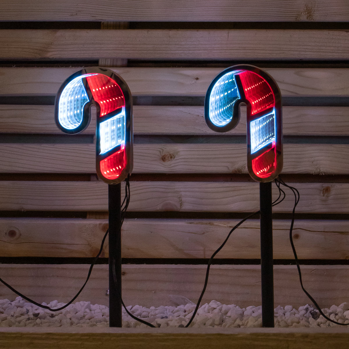 Set of 4 Infinity Mirror Candy Cane Christmas Path Lights with LEDs