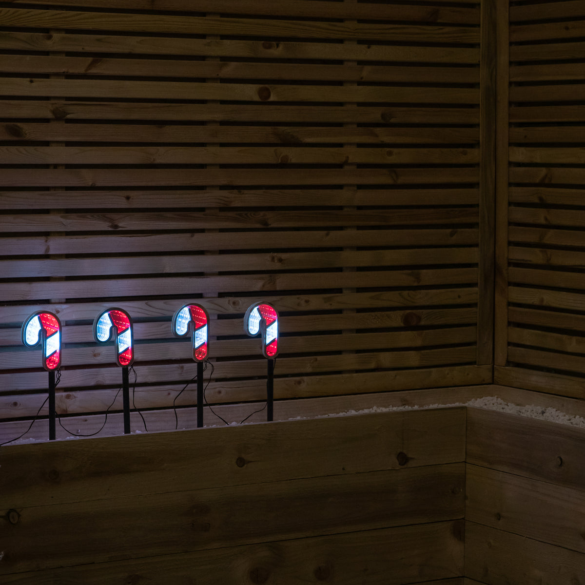 Set of 4 Infinity Mirror Candy Cane Christmas Path Lights with LEDs