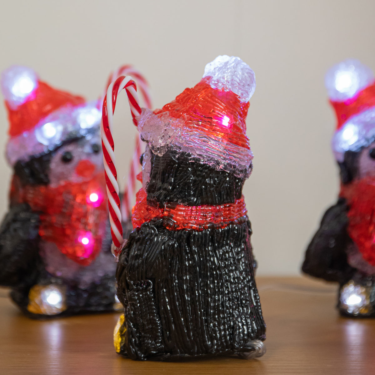 Set of 5 Acrylic Penguin Christmas Lights in Santa Hats with Cool White LEDs
