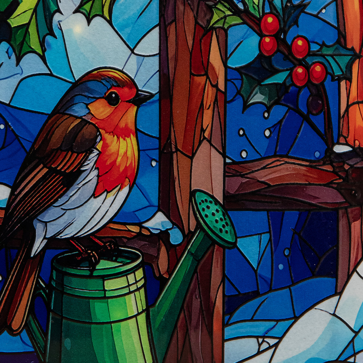 21 x 13cm Light Up Robin Stained Glass Christmas Decoration