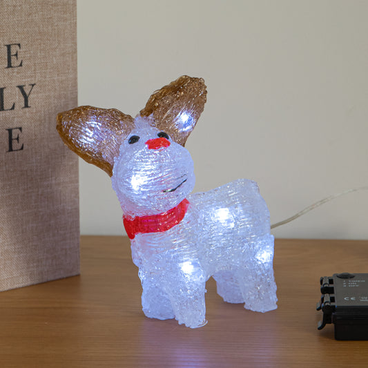 15cm Acrylic Light Up Christmas Reindeer with Red Scarf & Cool White LEDs
