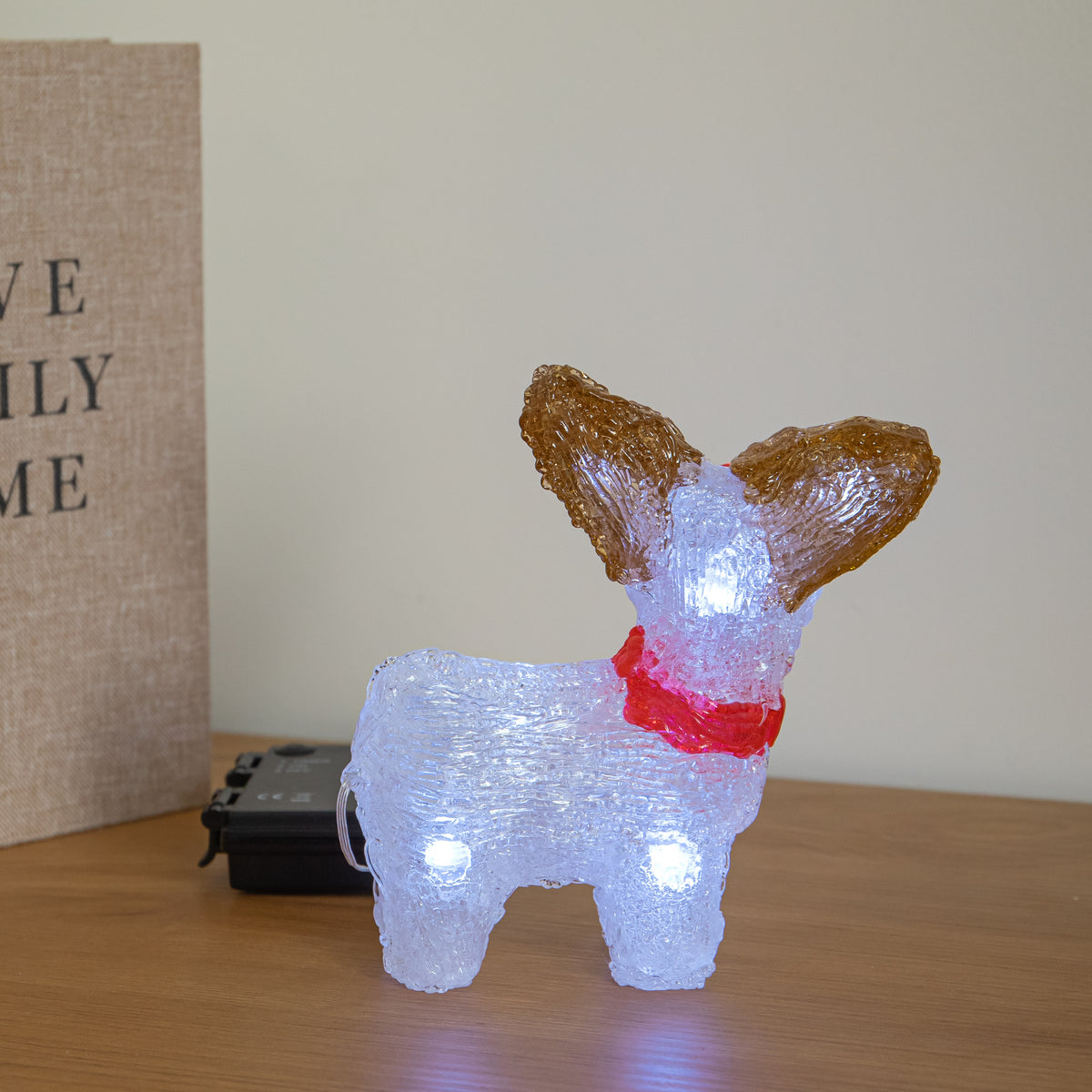 15cm Acrylic Light Up Christmas Reindeer with Red Scarf & Cool White LEDs