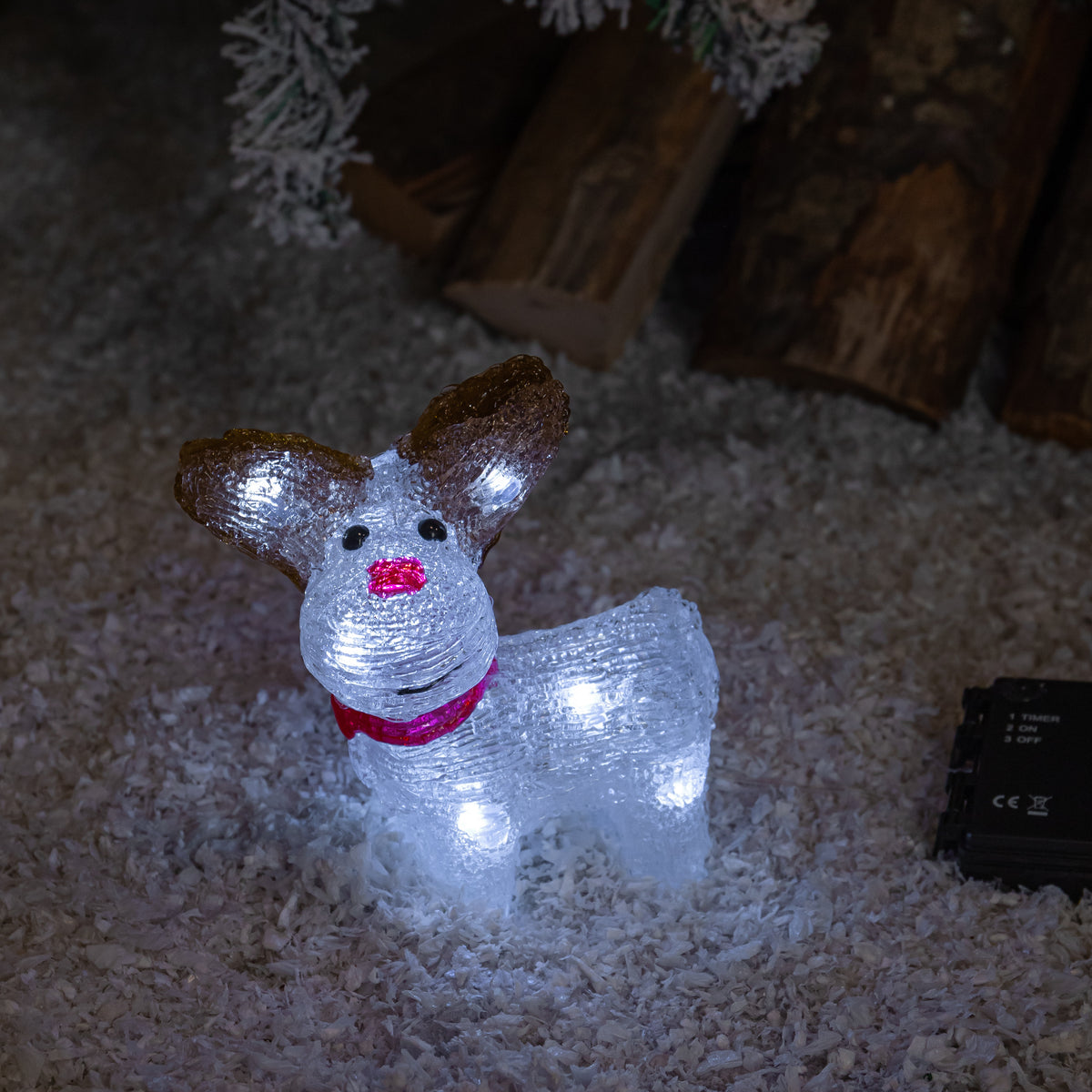 15cm Acrylic Light Up Christmas Reindeer with Red Scarf & Cool White LEDs