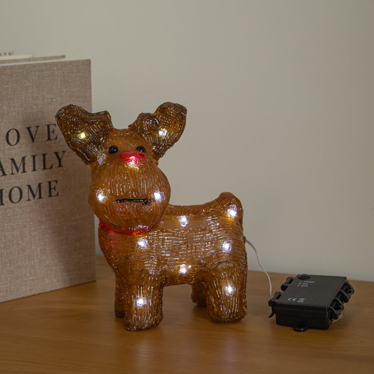 20cm Acrylic Rudolph Reindeer Christmas Decoration with Cool White LEDs