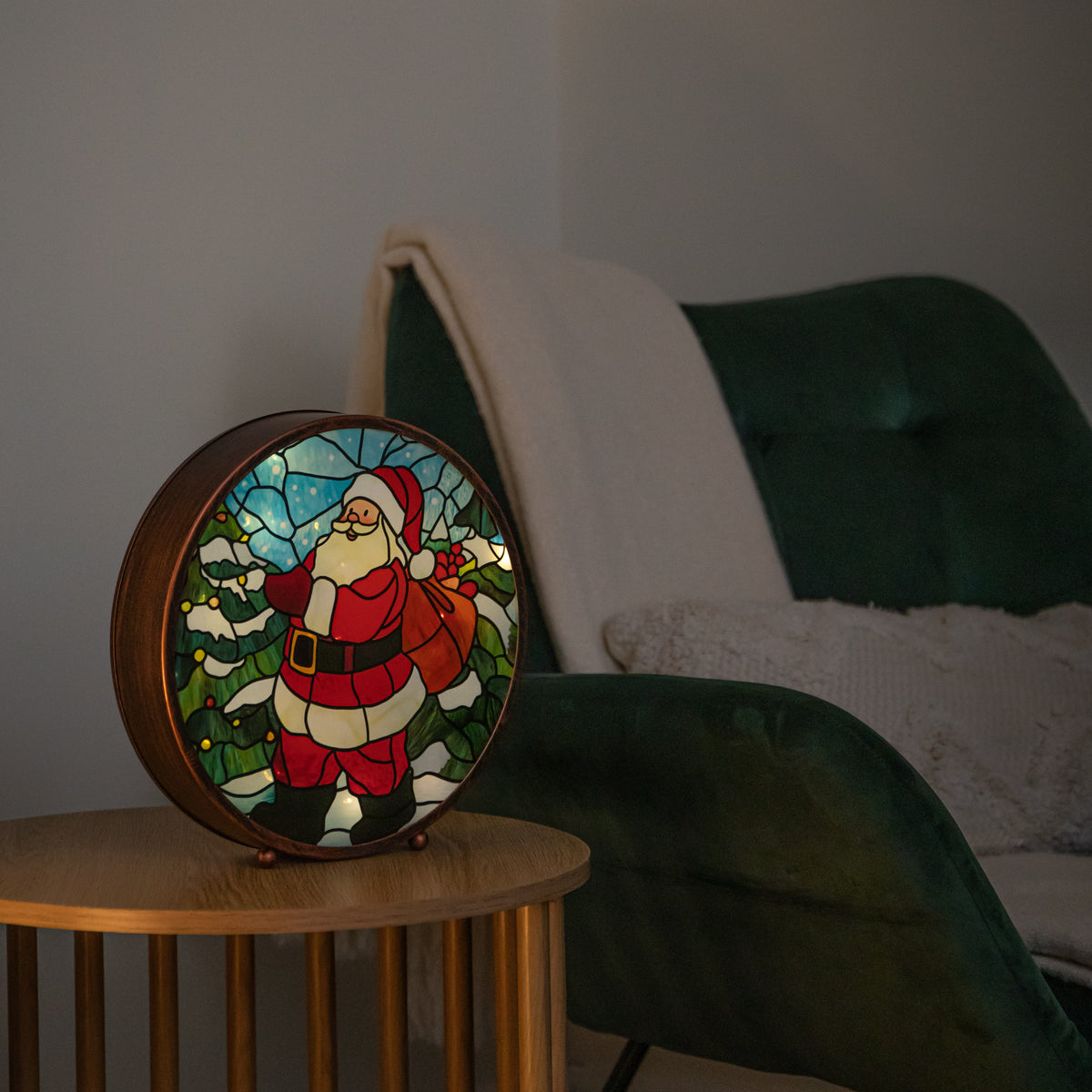 25cm USB Powered Light Up Santa Stained Glass Christmas Decoration