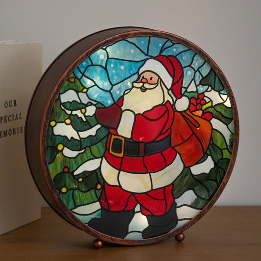 25cm USB Powered Light Up Santa Stained Glass Christmas Decoration