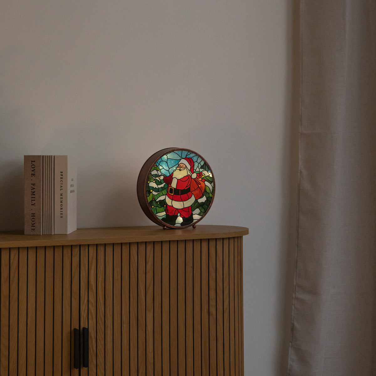 25cm USB Powered Light Up Santa Stained Glass Christmas Decoration