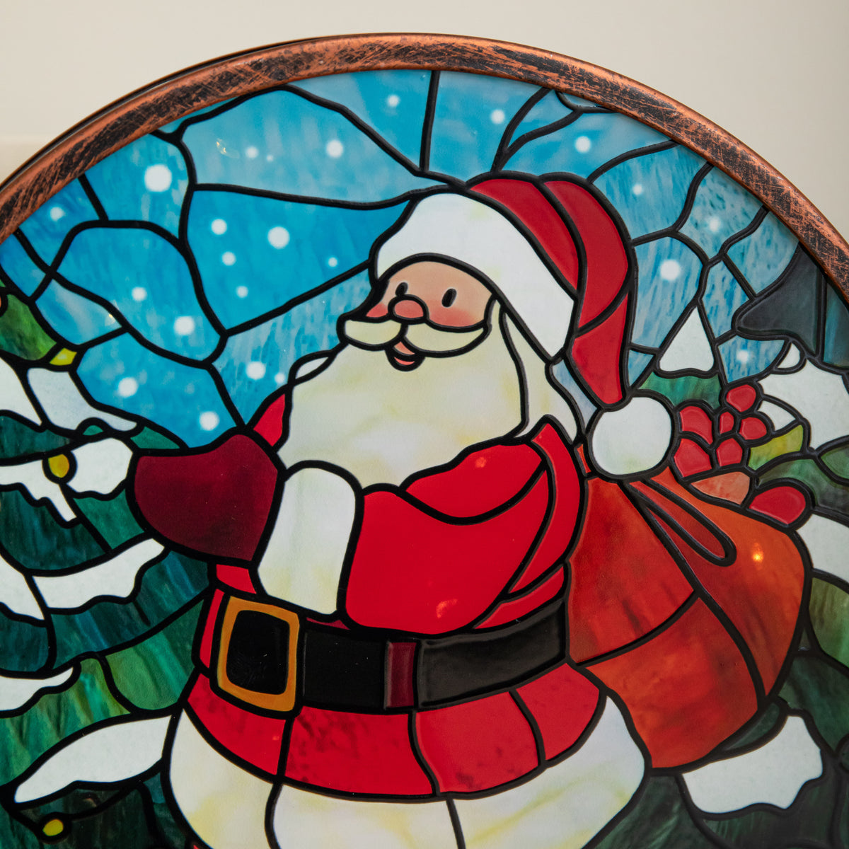 25cm USB Powered Light Up Santa Stained Glass Christmas Decoration