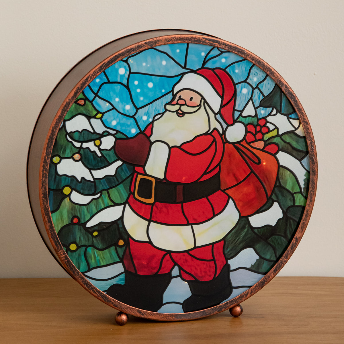25cm USB Powered Light Up Santa Stained Glass Christmas Decoration