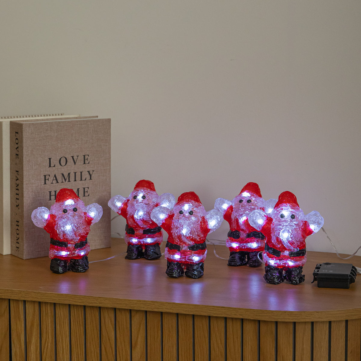 Set of 5 Acrylic Santa Christmas Lights with Cool White LEDs