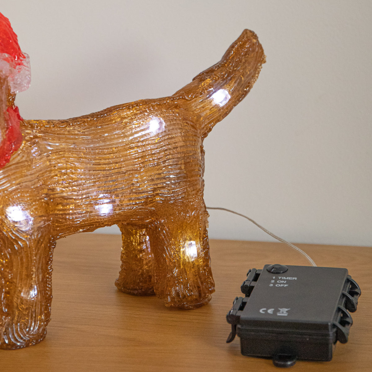 28cm Light Up Acrylic Christmas Dog Decoration with Santa Hat & LEDs
