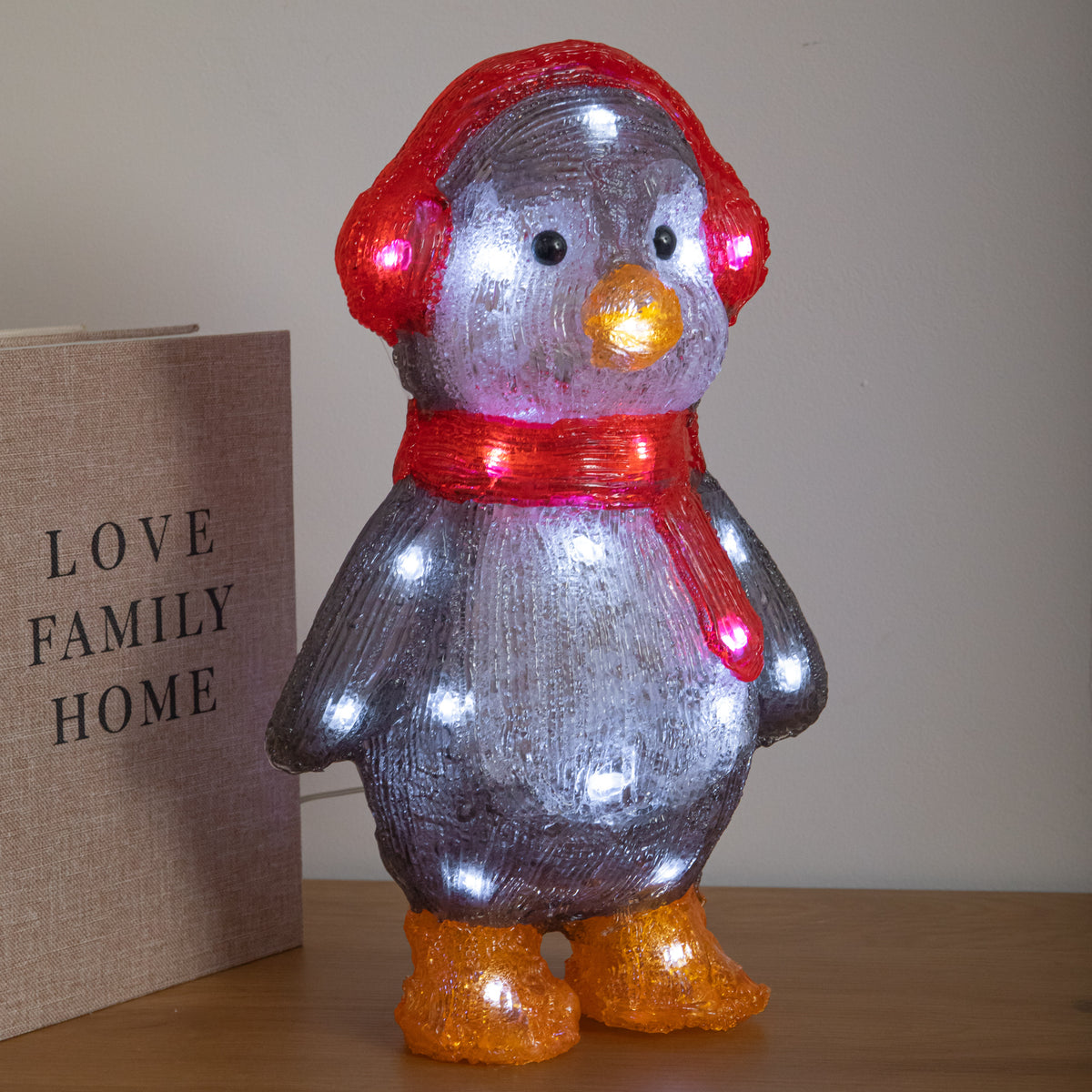 33cm Acrylic Light Up Christmas Penguin Decoration with White LEDs