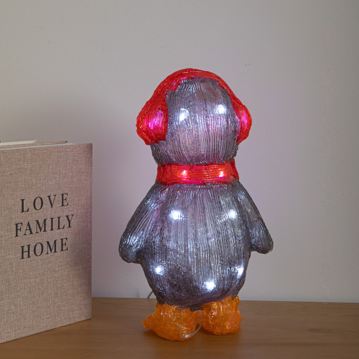 33cm Acrylic Light Up Christmas Penguin Decoration with White LEDs